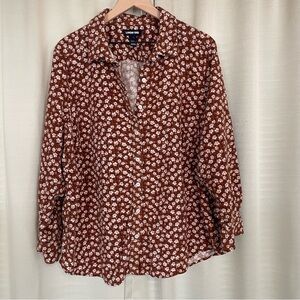 Lands' End Brown Floral Button Down Shirt